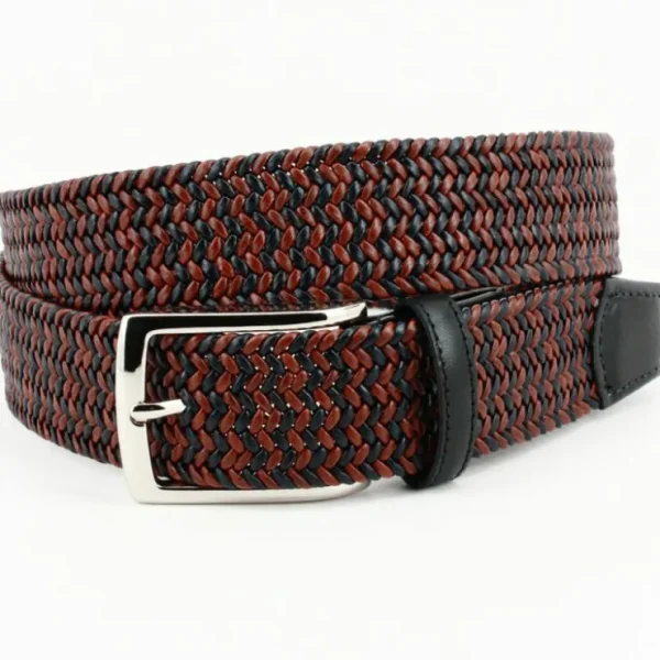 Best Sale Torino Leather Italian Braided Stretch Leather Cording Belt Black / Cognac