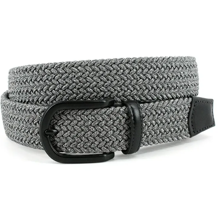 Outlet Torino Leather Italian Braided Melange Rayon Elastic Belt Grey