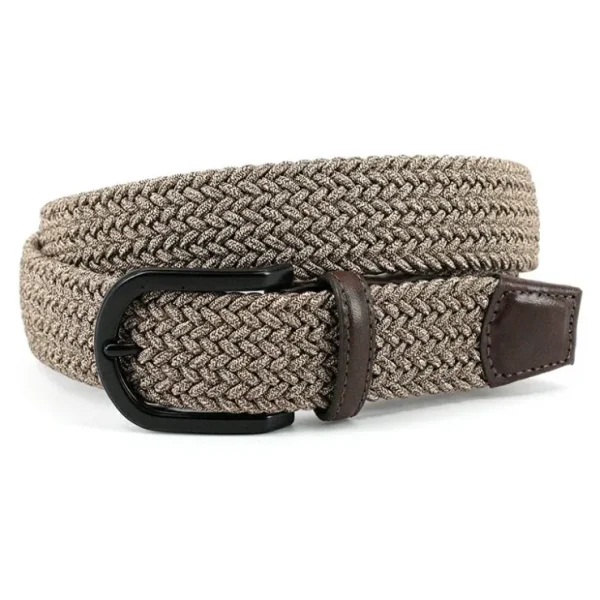 Outlet Torino Leather Italian Braided Melange Rayon Elastic Belt Camel