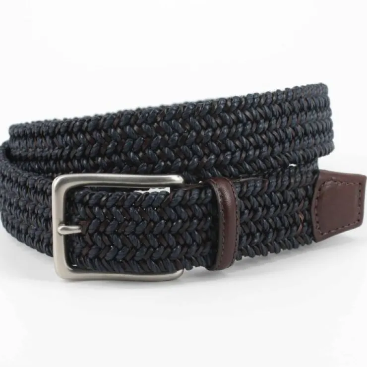 Clearance Torino Leather Italian Cotton & Woven Leather Belt Navy / Blue Navy/Blue