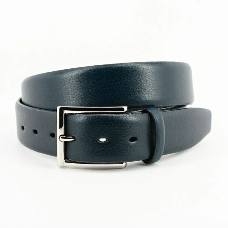 Sale Torino Leather Italian Glazed Milled Calfskin Belt Navy