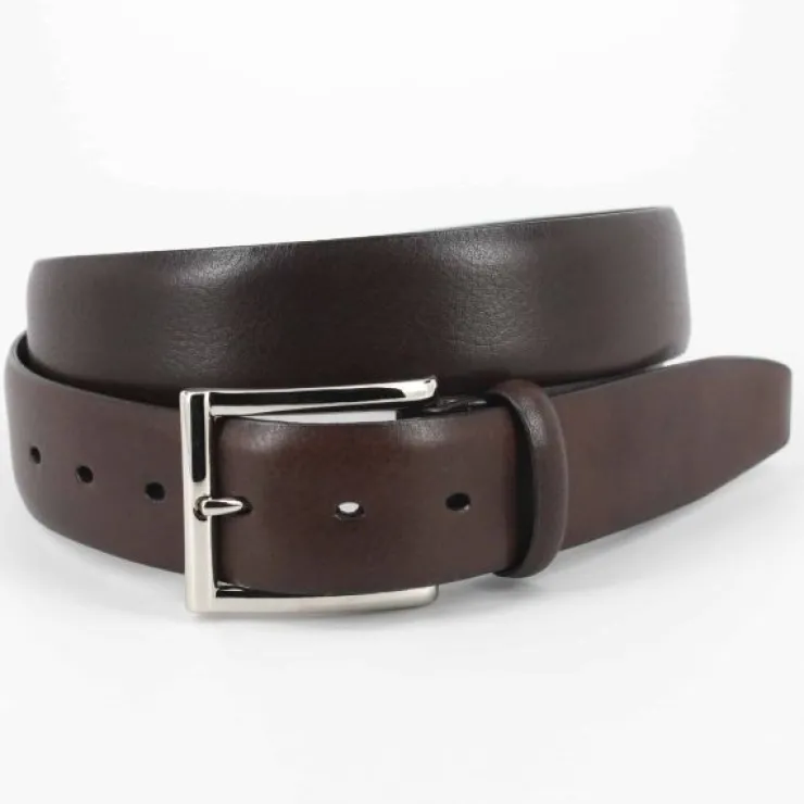 Outlet Torino Leather Italian Glazed Milled Calfskin Belt Brown