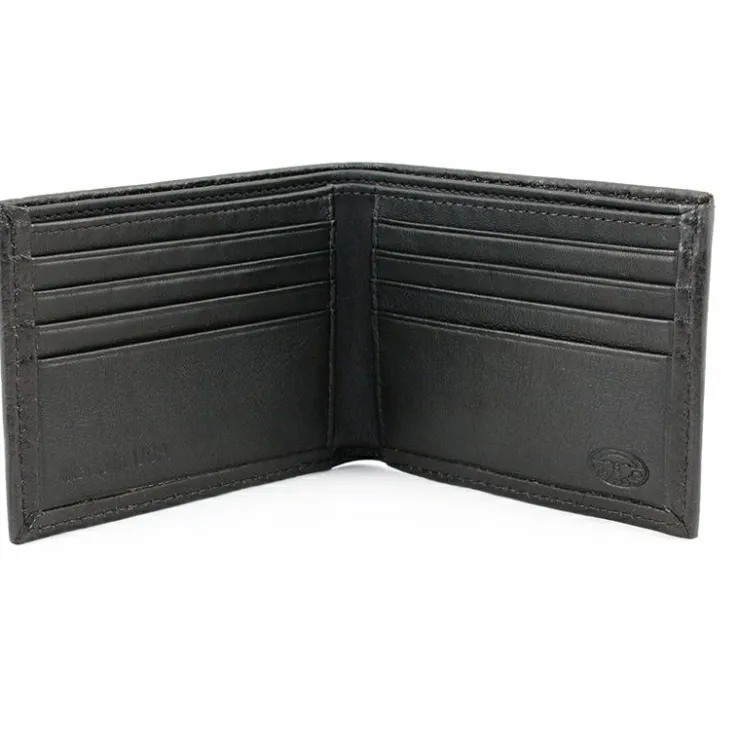 Discount Torino Leather Italian Glazed Milled Calfskin Flat Fold Wallet Black