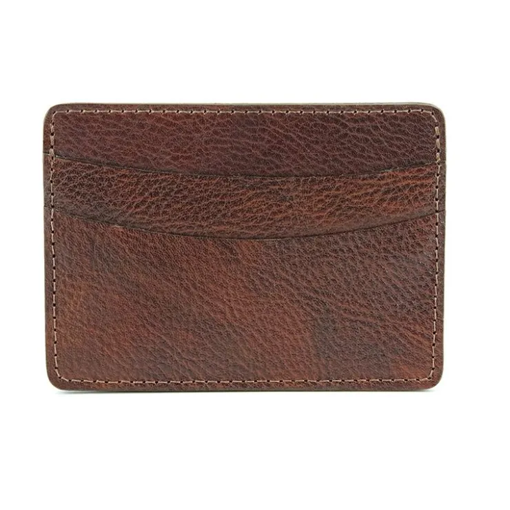 Online Torino Leather Italian Glazed Milled Calfskin Card Case Brown