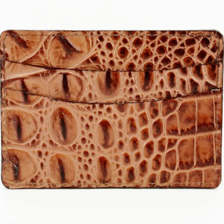 Sale Torino Leather Italian Hornback Croc Calfskin Leather Id Card Case Cognac