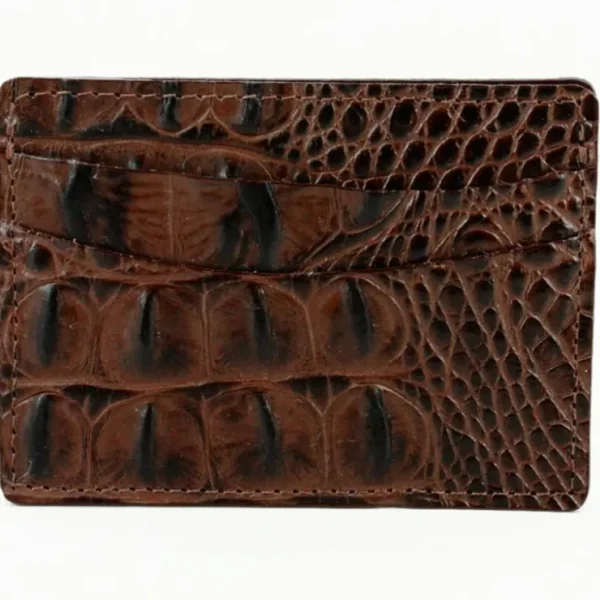 Best Torino Leather Italian Hornback Croc Calfskin Leather Id Card Case Brown