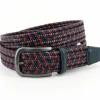 Outlet Torino Leather Italian Mini Strand Woven Stretch Leather Belt Navy Multi NavyMulti