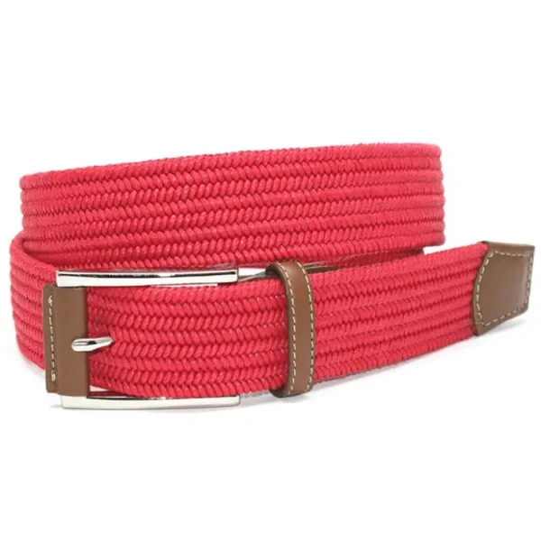 Best Sale Torino Leather Italian Mini Woven Cotton Stretch Belt Red