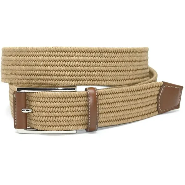 Online Torino Leather Italian Mini Woven Cotton Stretch Belt Khaki