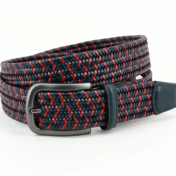 Hot Torino Leather Italian Mini Strand Woven Stretch Leather Belt Navy Multi NavyMulti