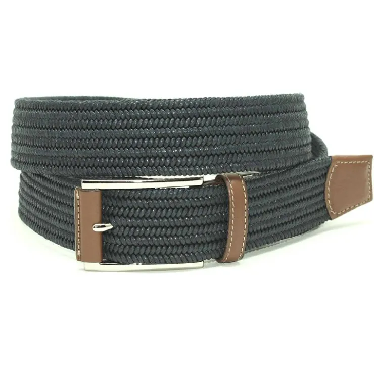 Online Torino Leather Italian Mini Woven Cotton Stretch Belt Navy