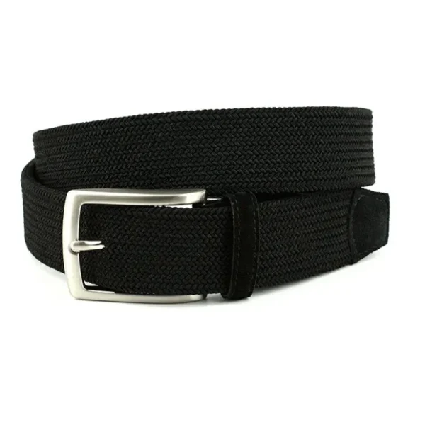 Store Torino Leather Italian Tubular Woven Rayon Elastic Belt Black