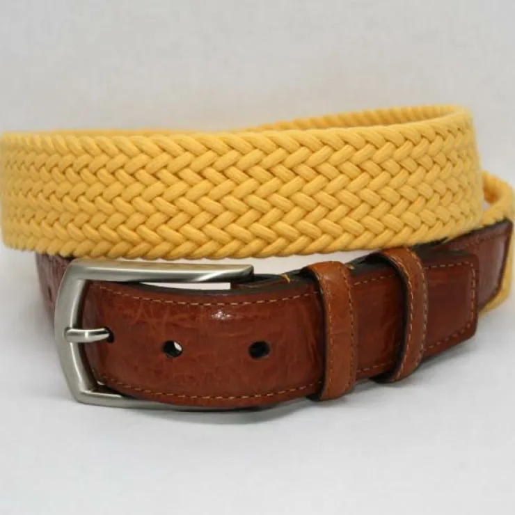 Cheap Torino Leather Italian Woven Cotton Elastic Belt - yellow