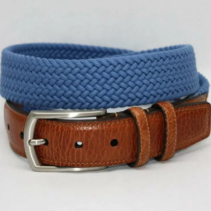 Store Torino Leather Italian Woven Cotton Elastic Belt - royal