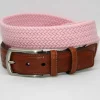 Hot Torino Leather Italian Woven Cotton Elastic Belt - pink