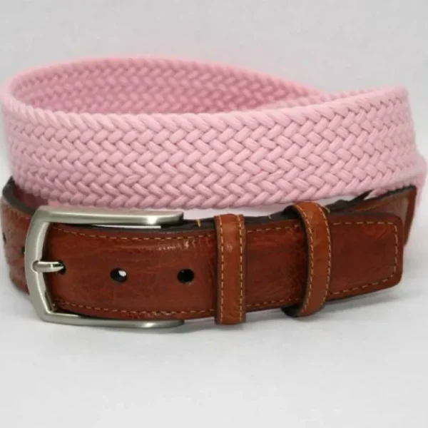 Hot Torino Leather Italian Woven Cotton Elastic Belt - pink