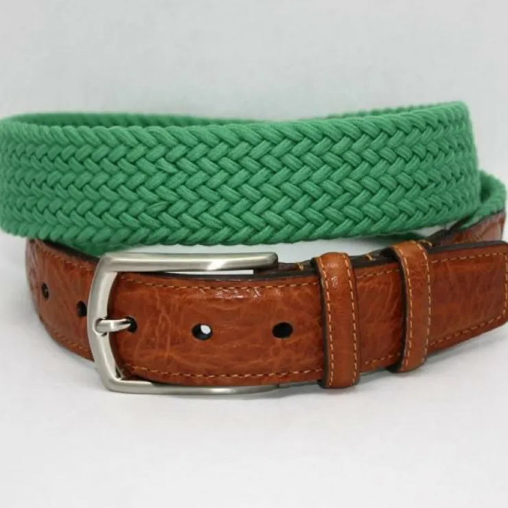 Outlet Torino Leather Italian Woven Cotton Elastic Belt - Kelly green