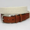 New Torino Leather Italian Woven Cotton Elastic Belt - cream