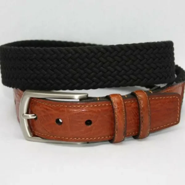 Shop Torino Leather Italian Woven Cotton Elastic Belt - black