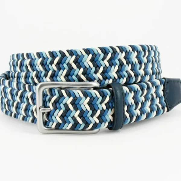 Clearance Torino Leather Italian Woven Cotton Belt Navy / Blue / Cream