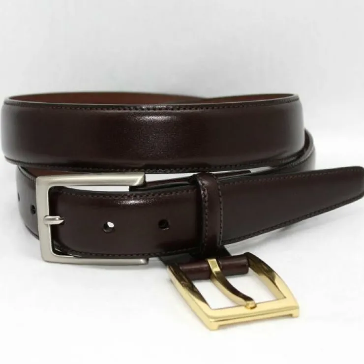 Outlet Torino Leather Kipskin Belt Double Buckle Option - brown