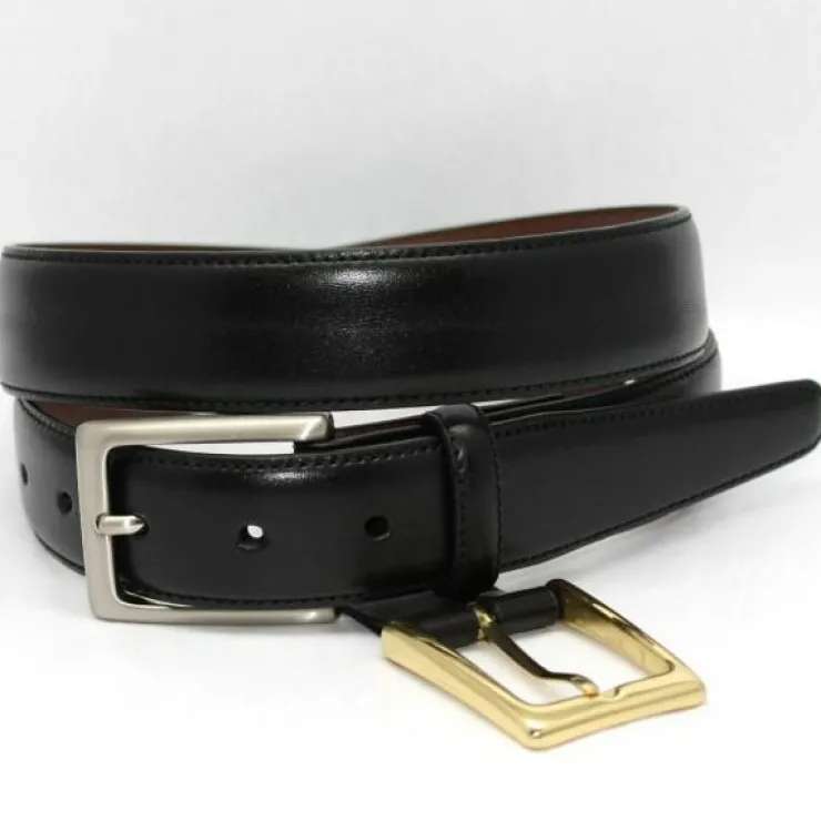 Online Torino Leather Kipskin Belt Double Buckle Option - black