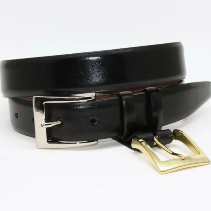 Best Sale Torino Leather Krinkle Calf Aniline Leather Belt - black