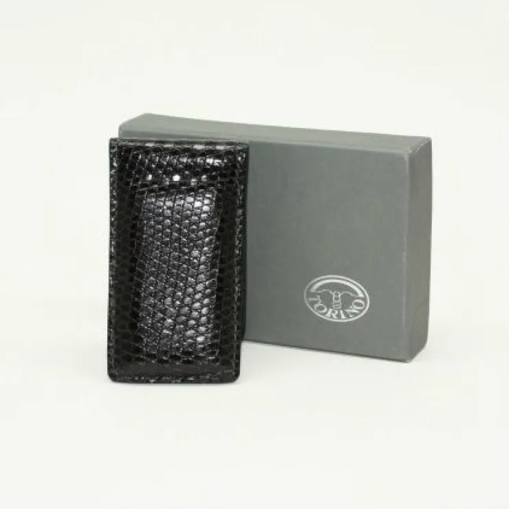 New Torino Leather Lizard Magnetic Money Clip Black