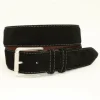 Sale Torino Leather 38mm European Suede Contrast Stitch Belt - black