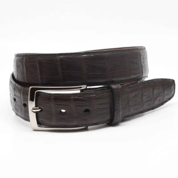 Online Torino Leather South American Caiman Belt Brown