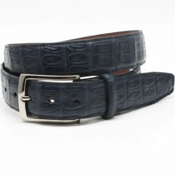 Cheap Torino Leather South American Caiman Belt Navy