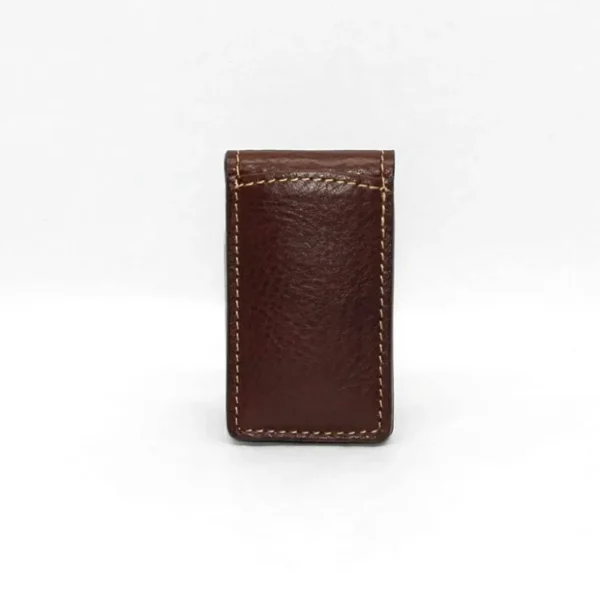 Fashion Torino Leather Tumbled Glove Leather Magnetic Money Clip Brown