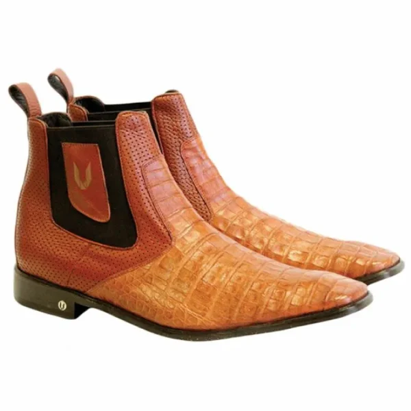 Fashion Vestigium Caiman Belly Chelsea Boots Cognac