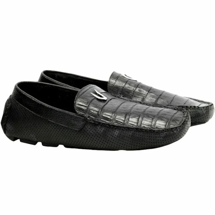 Sale Vestigium Caiman Belly Driving Loafers Black