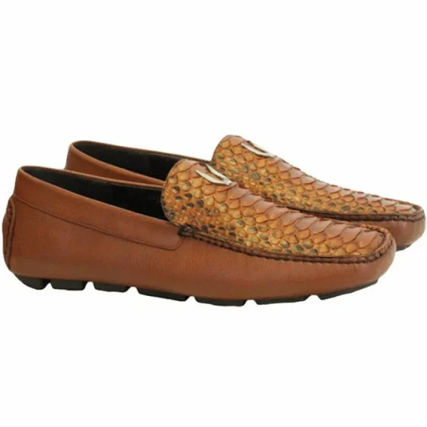 Best Sale Vestigium Python Driving Loafers Cognac