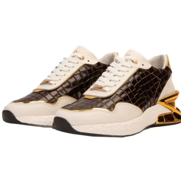 Best Sale Vinci Leather Shoes Vinci Leather Bellagio Leather Sneaker Boot White / Gold