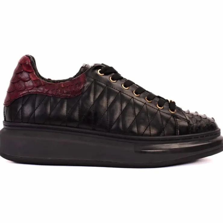 Sale Vinci Leather Shoes Vinci Leather The Adler Snk Leather Sneaker Limited Edition Black & Burgundy (17474 S-1) Black&Burgundy