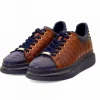 Best Sale Vinci Leather Shoes Vinci Leather The Adler Snk Leather Sneaker Limited Edition Tan & Navy (17474 S-1) Tan&Navy