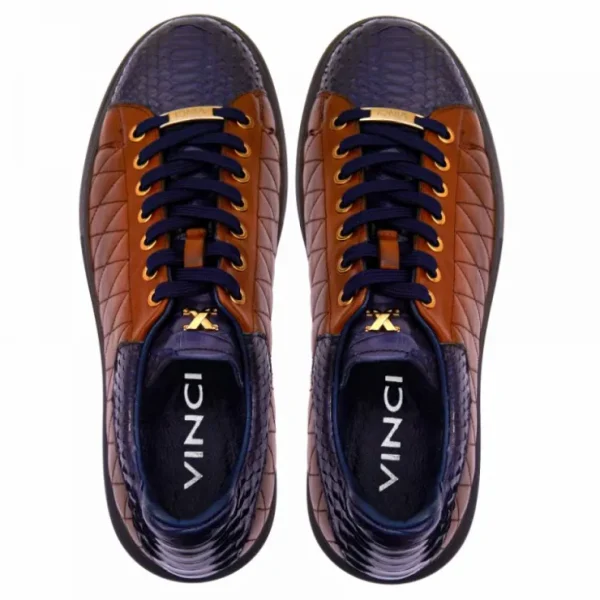 Best Sale Vinci Leather Shoes Vinci Leather The Adler Snk Leather Sneaker Limited Edition Tan & Navy (17474 S-1) Tan&Navy