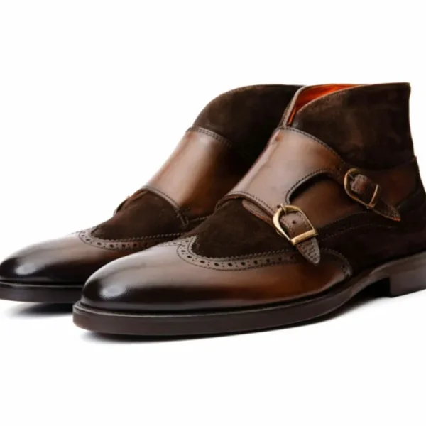 vinci_leather_the_albus_b_1.webp Cheap Vinci Leather Shoes Vinci Leather The Albus Leather / Suede Double Strap Monk Brogue Boot (X-559 (549-113)) Brown