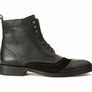 Discount Vinci Leather Shoes Vinci Leather The Anderson Leather / Suede Brogue Lace-up Boot With A Zipper (14559) Black