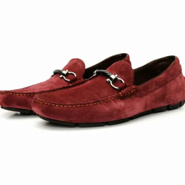 Shop Vinci Leather Shoes Vinci Leather The Bari Suede Leather Bit Drive Loafer Burgundy