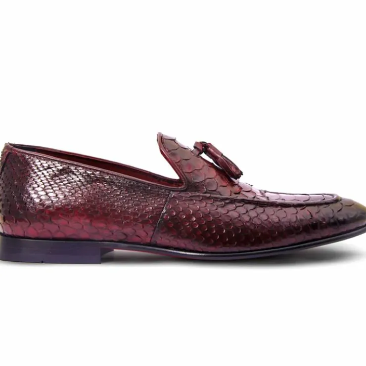 Best Vinci Leather Shoes Vinci Leather The Bethesda Python Tassel Loafers (18621 Y-1) Burgundy