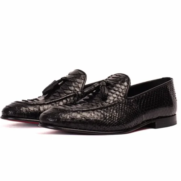 Flash Sale Vinci Leather Shoes Vinci Leather The Bethesda Python Tassel Loafers (18621 Y-1) Black