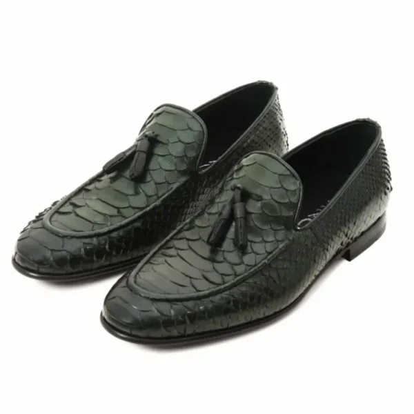 Cheap Vinci Leather Shoes Vinci Leather The Bethesda Python Tassel Loafers (18621 Y-1) Green