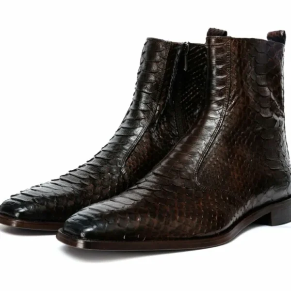 vinci_leather_the_boss_br_1.webp Flash Sale Vinci Leather Shoes Vinci Leather The Boss Python Snk Zip-up Leather Boot Limited Edition Brown