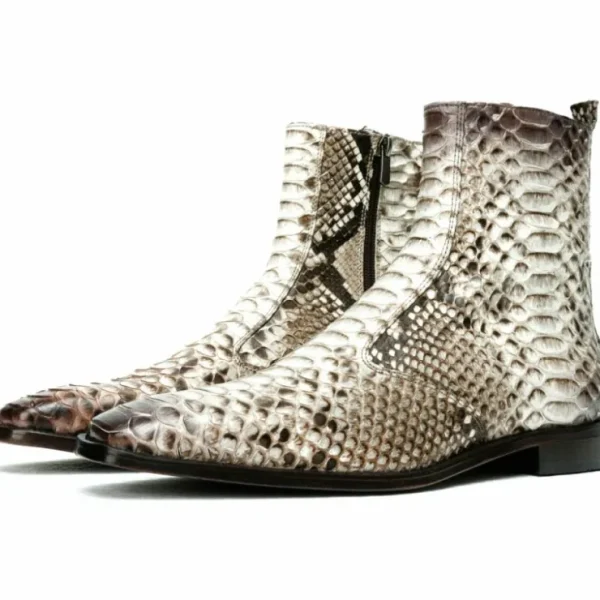 Hot Vinci Leather Shoes Vinci Leather The Boss Python Snk Zip-up Leather Boot Limited Edition White