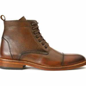 Outlet Vinci Leather Shoes Vinci Leather The Bothey Leather Cap-toe Lace-up Boot With A Zipper (14554) Brown