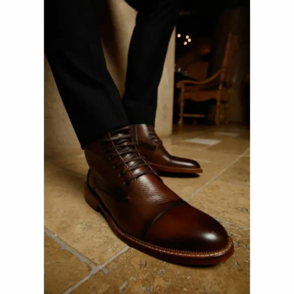 Outlet Vinci Leather Shoes Vinci Leather The Bothey Leather Cap-toe Lace-up Boot With A Zipper (14554) Brown