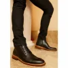 Clearance Vinci Leather Shoes Vinci Leather The Bothey Leather Cap-toe Lace-up Boot With A Zipper (14554) Black